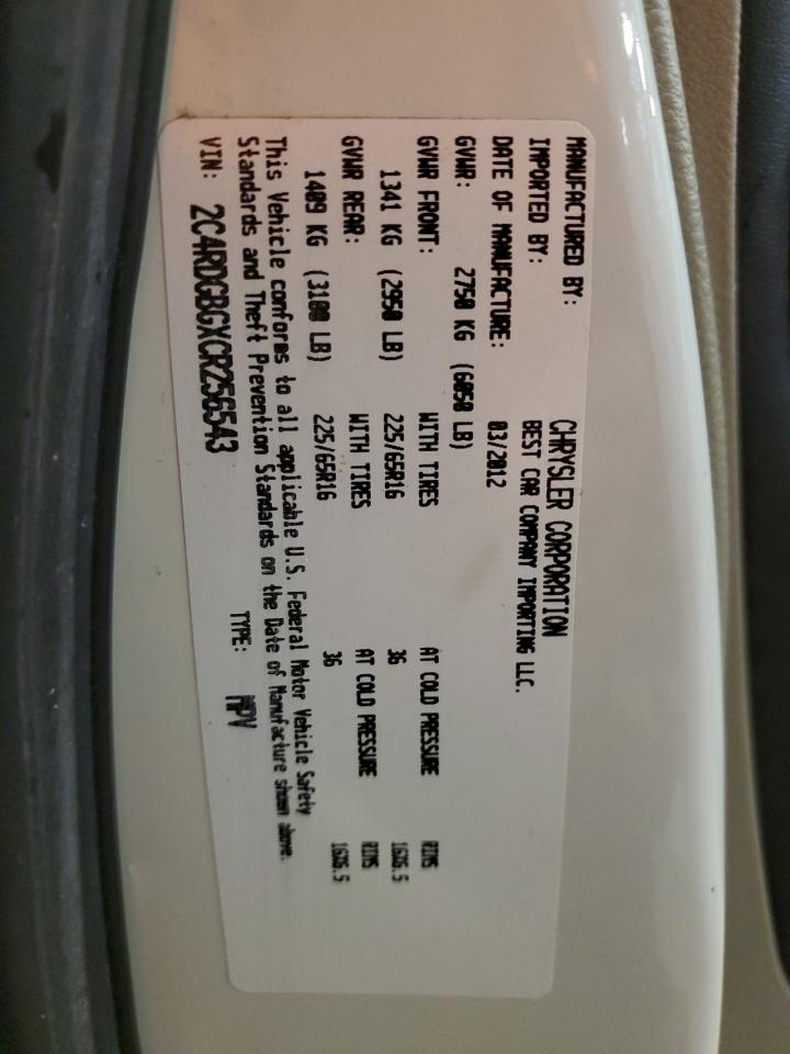 2012 Dodge Grand Caravan Se VIN: 2C4RDGBGXCR256543 Lot: 93033195