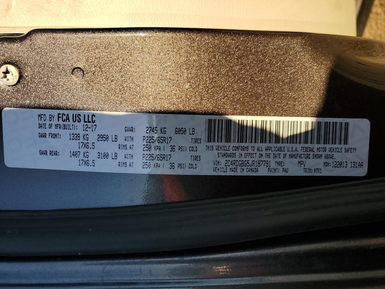 2018 Dodge Grand Caravan Se VIN: 2C4RDGBG5JR187791 Lot: 91463105