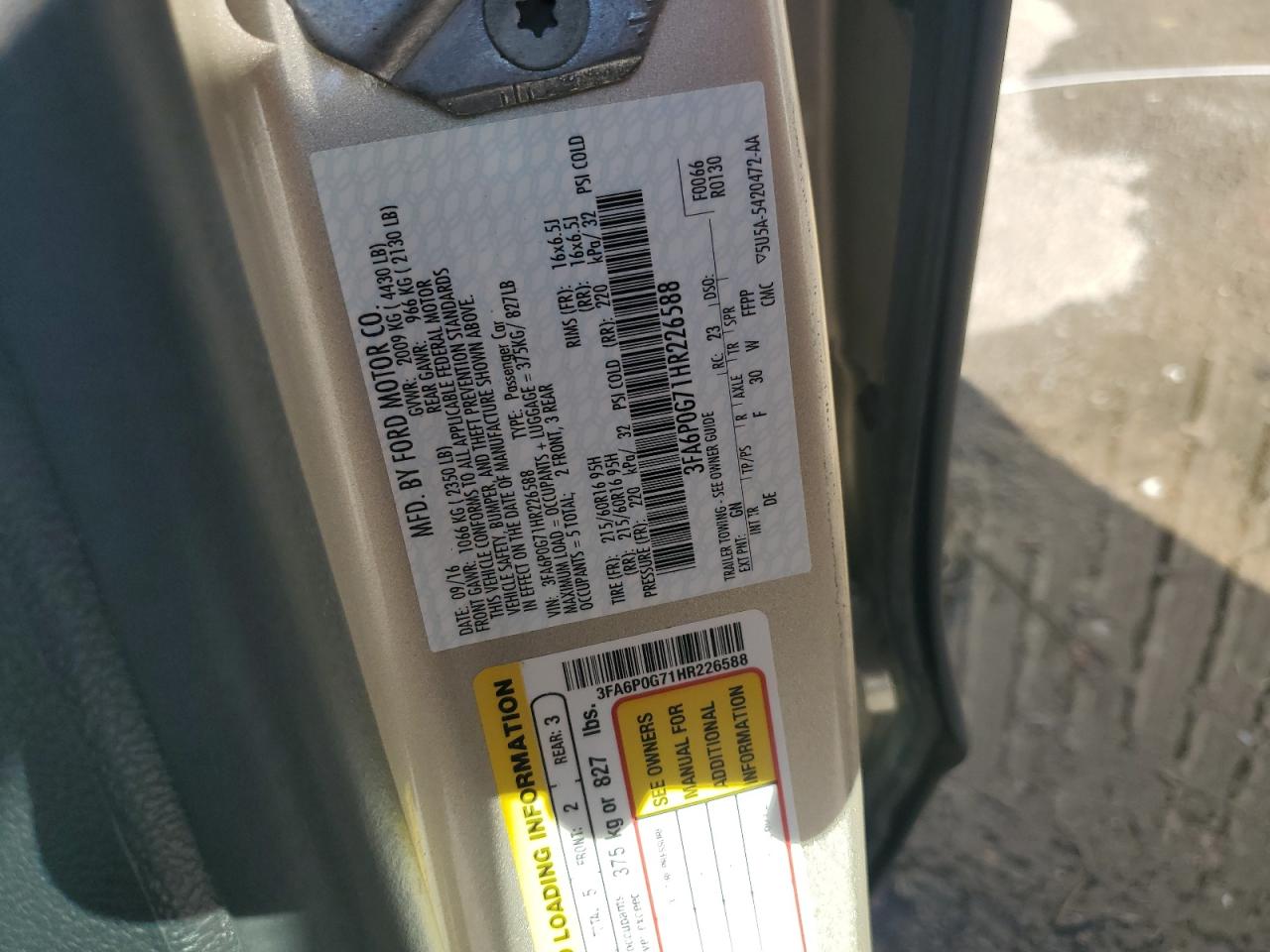 2017 Ford Fusion S VIN: 3FA6P0G71HR226588 Lot: 91297055