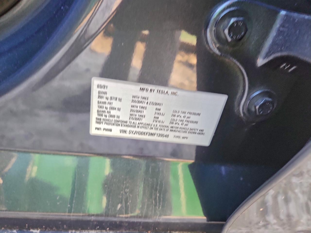 2021 Tesla Model Y VIN: 5YJYGDEF3MF139548 Lot: 94485795