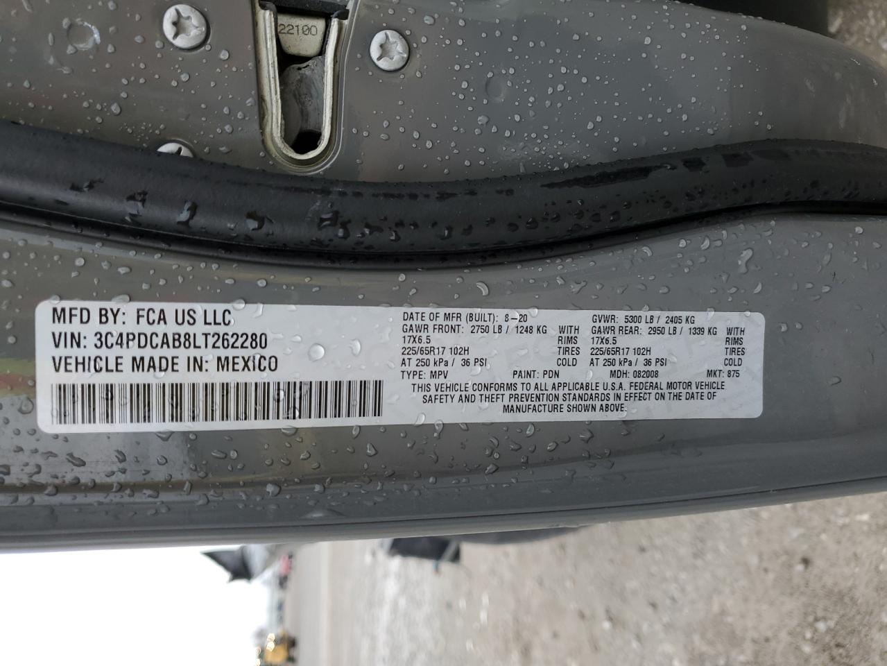 2020 Dodge Journey Se VIN: 3C4PDCAB8LT262280 Lot: 93215845