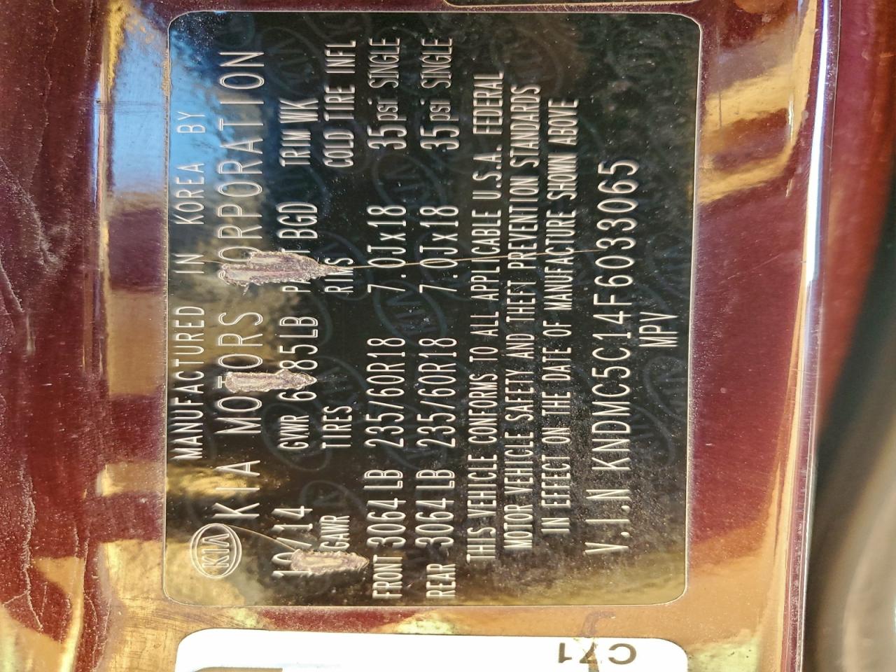 2015 Kia Sedona Ex VIN: KNDMC5C14F6033065 Lot: 94031515