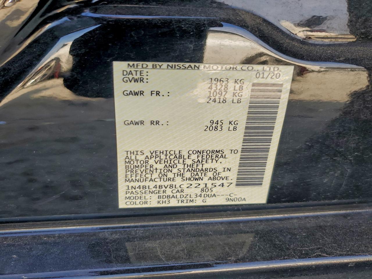 2020 Nissan Altima S VIN: 1N4BL4BV8LC221547 Lot: 90651645