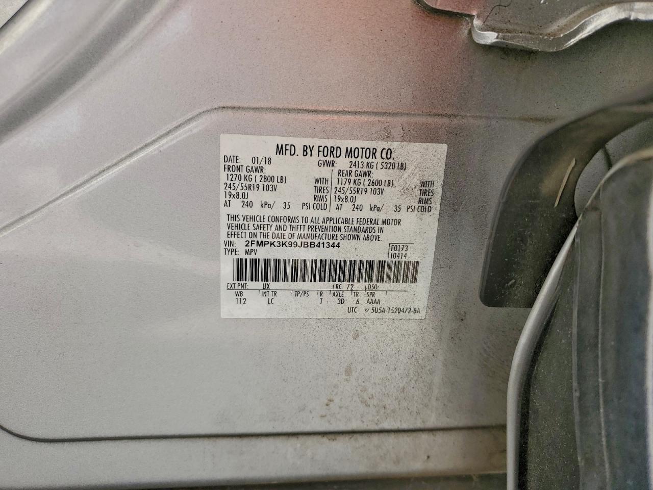 2018 Ford Edge Titanium VIN: 2FMPK3K99JBB41344 Lot: 92439865