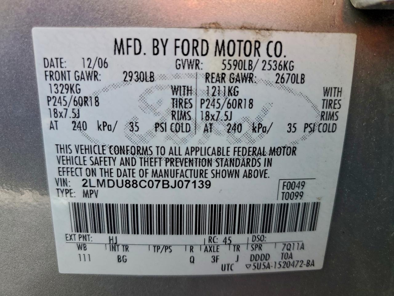 2007 Lincoln Mkx VIN: 2LMDU88C07BJ07139 Lot: 93488395