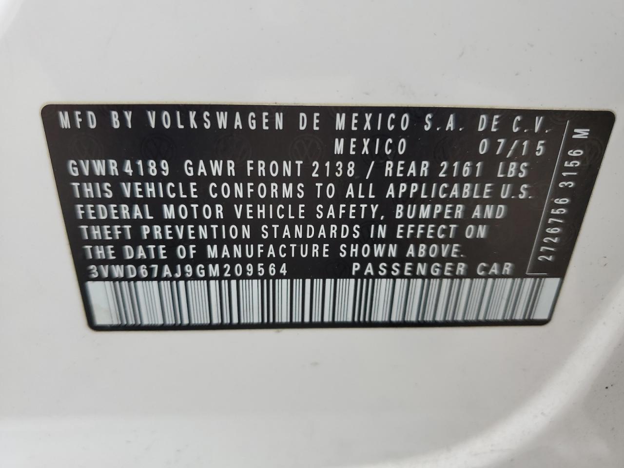 2016 Volkswagen Jetta Se VIN: 3VWD67AJ9GM209564 Lot: 92864355