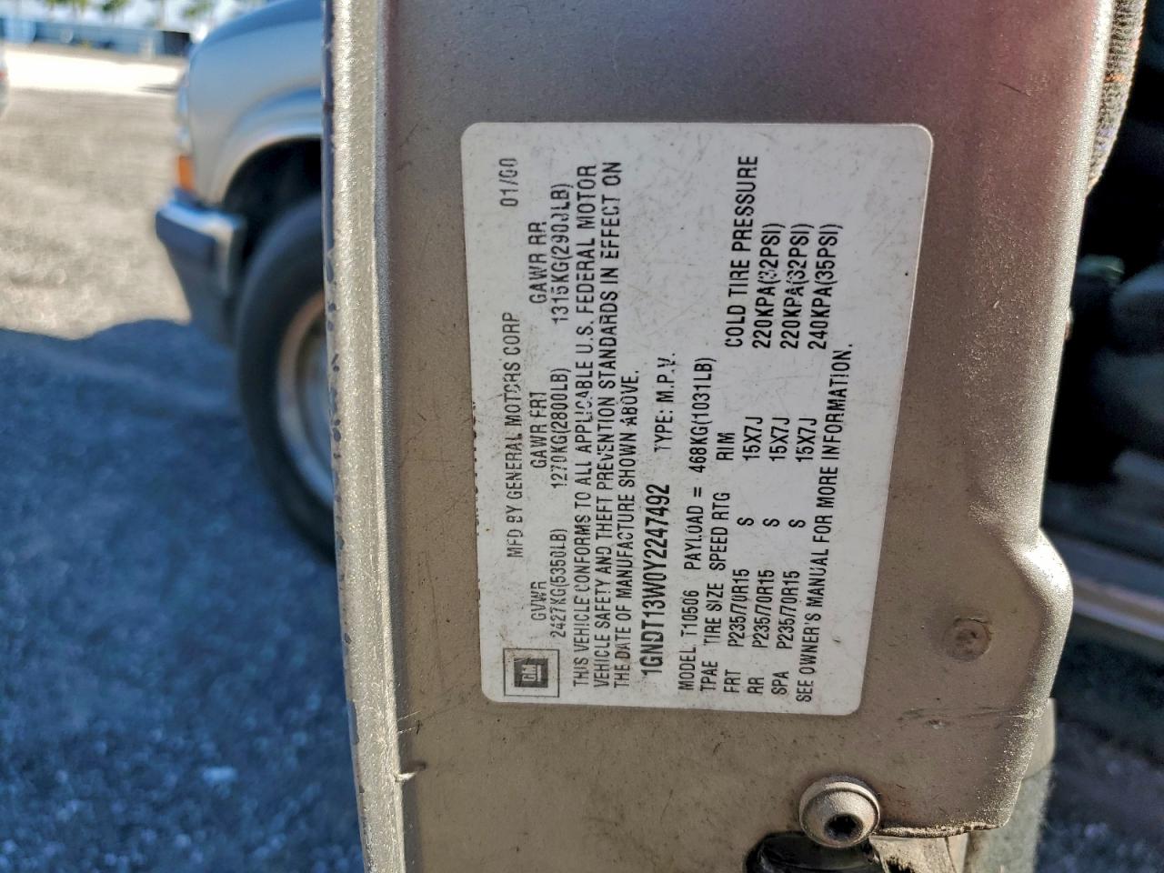 2000 Chevrolet Blazer VIN: 1GNDT13W0Y2247492 Lot: 93885375