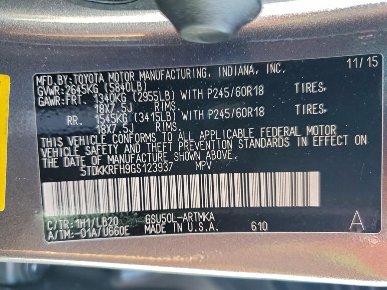 2016 Toyota Highlander Xle VIN: 5TDKKRFH9GS123937 Lot: 94736845