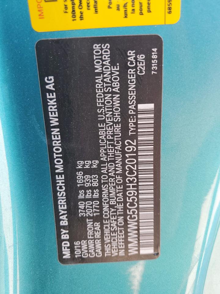 2017 Mini Cooper VIN: WMWWG5C59H3C20192 Lot: 92376395