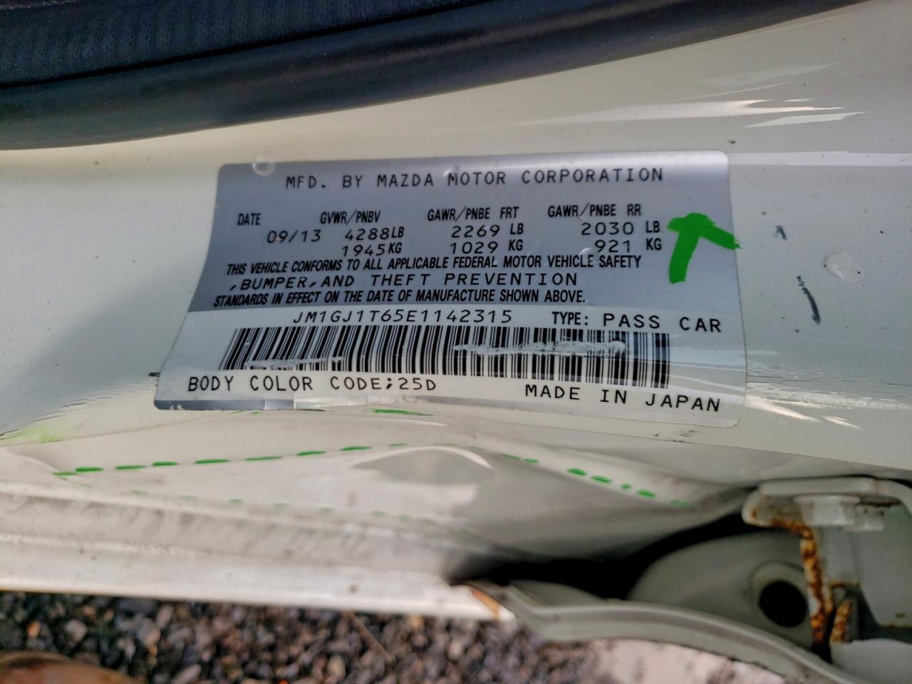 2014 Mazda 6 Touring VIN: JM1GJ1T65E1142315 Lot: 94288825