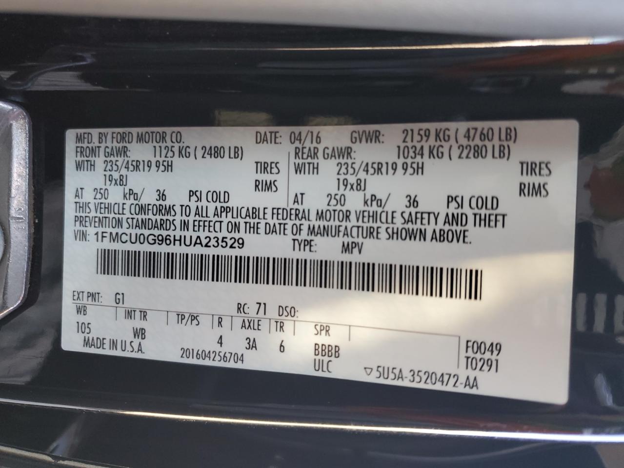 2017 Ford Escape Se VIN: 1FMCU0G96HUA23529 Lot: 91776675