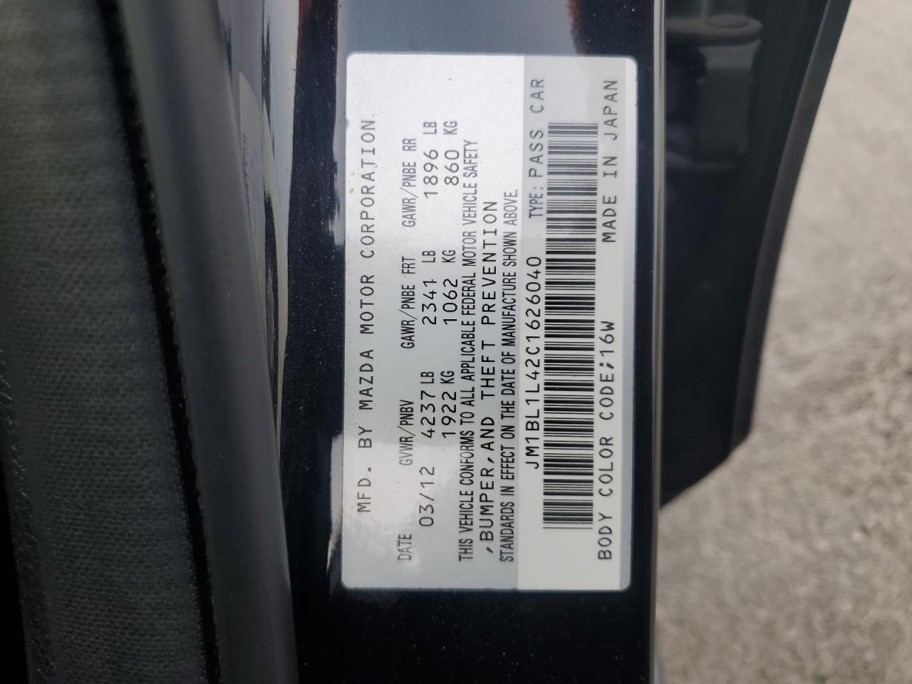 2012 Mazda Speed 3 VIN: JM1BL1L42C1626040 Lot: 91323145