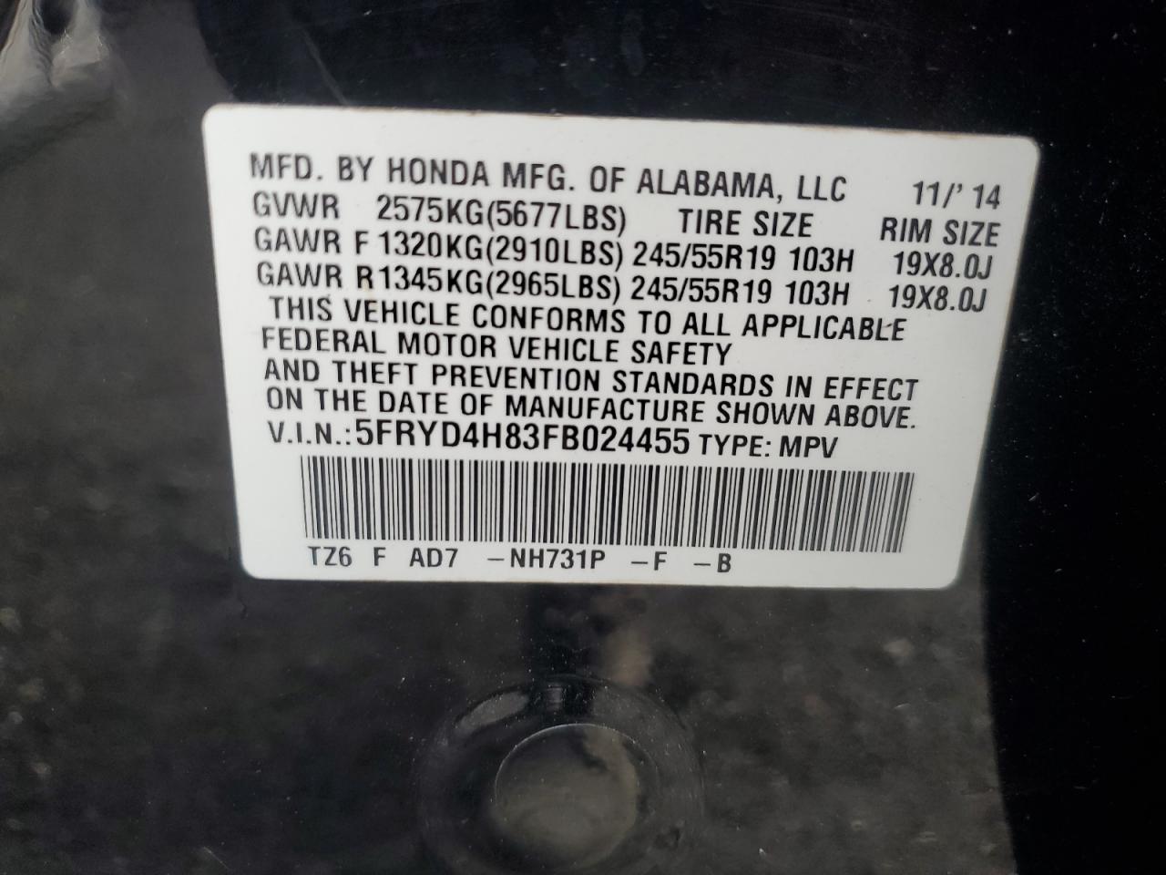 2015 Acura Mdx Advance VIN: 5FRYD4H83FB024455 Lot: 93199855