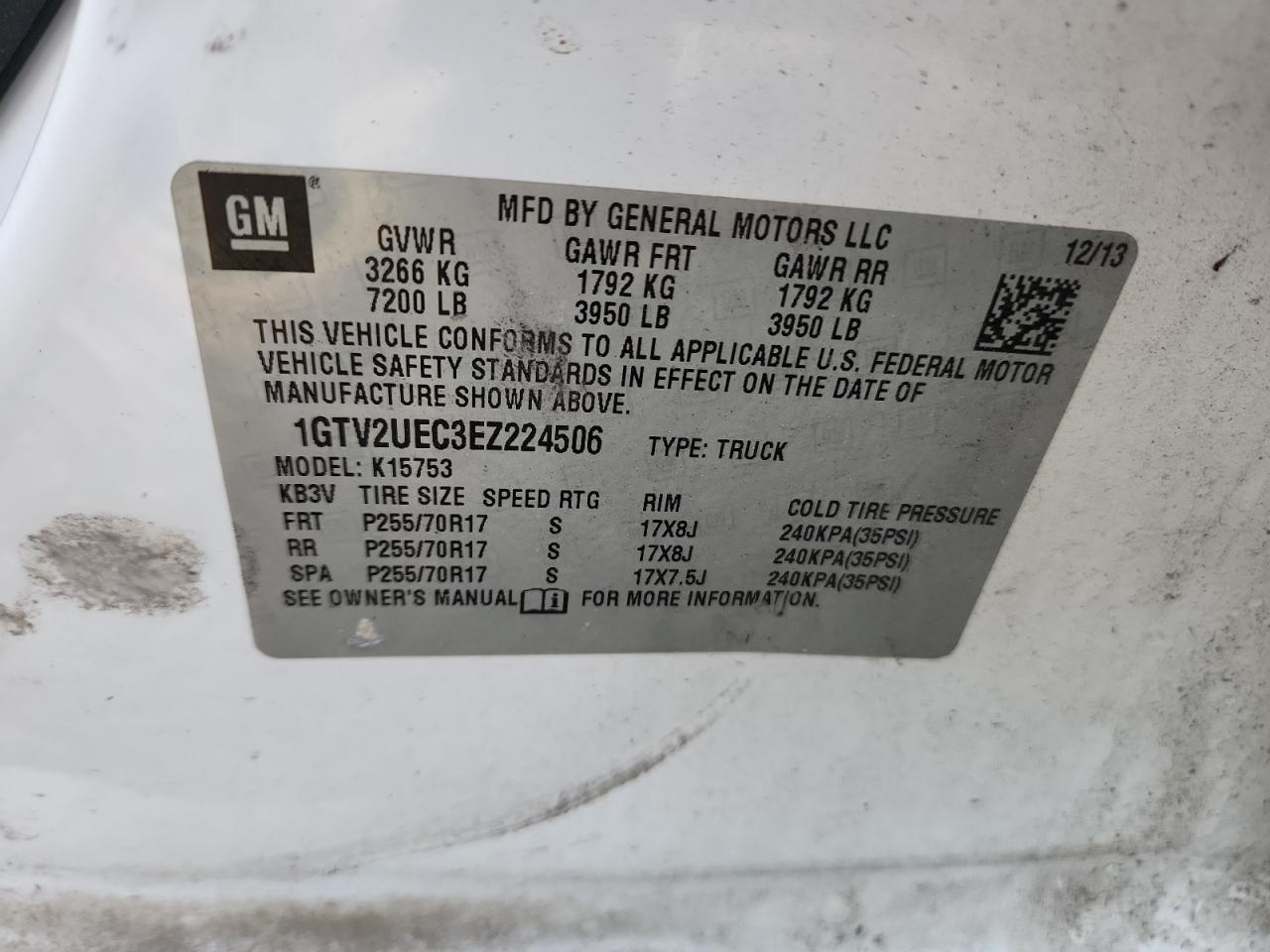 2014 GMC Sierra K1500 Sle VIN: 1GTV2UEC3EZ224506 Lot: 89912675