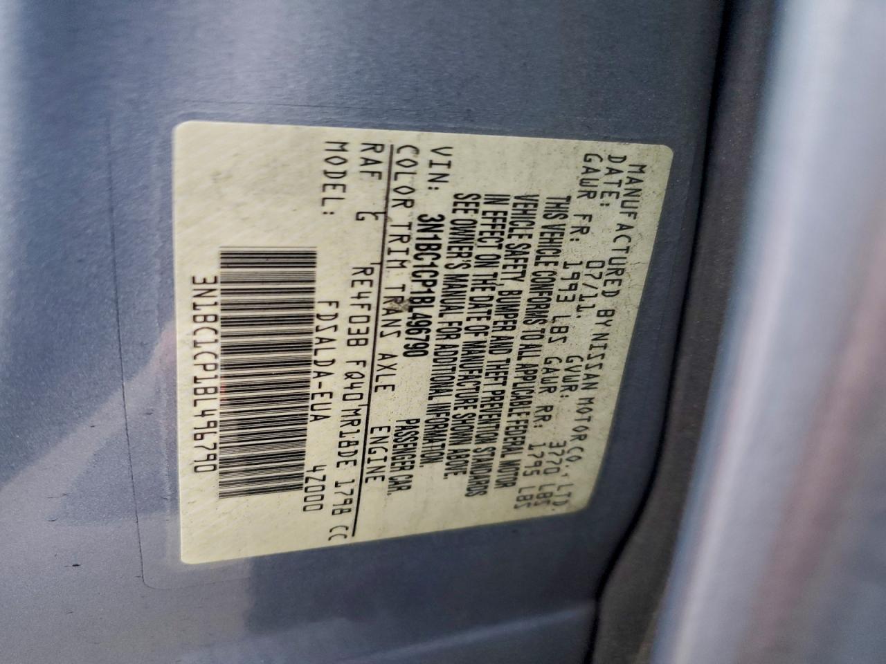 2011 Nissan Versa S VIN: 3N1BC1CP1BL496790 Lot: 93747965