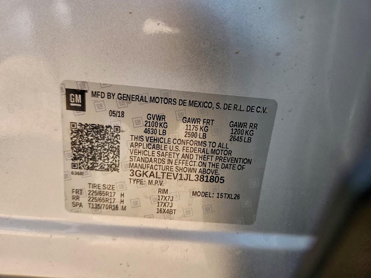 2018 GMC Terrain Sle VIN: 3GKALTEV1JL381805 Lot: 94244145