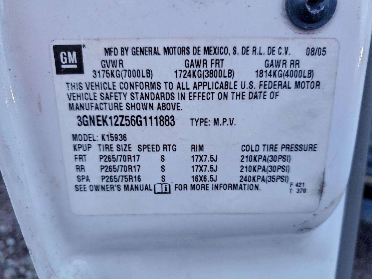 2006 Chevrolet Avalanche K1500 VIN: 3GNEK12Z56G111883 Lot: 94413705