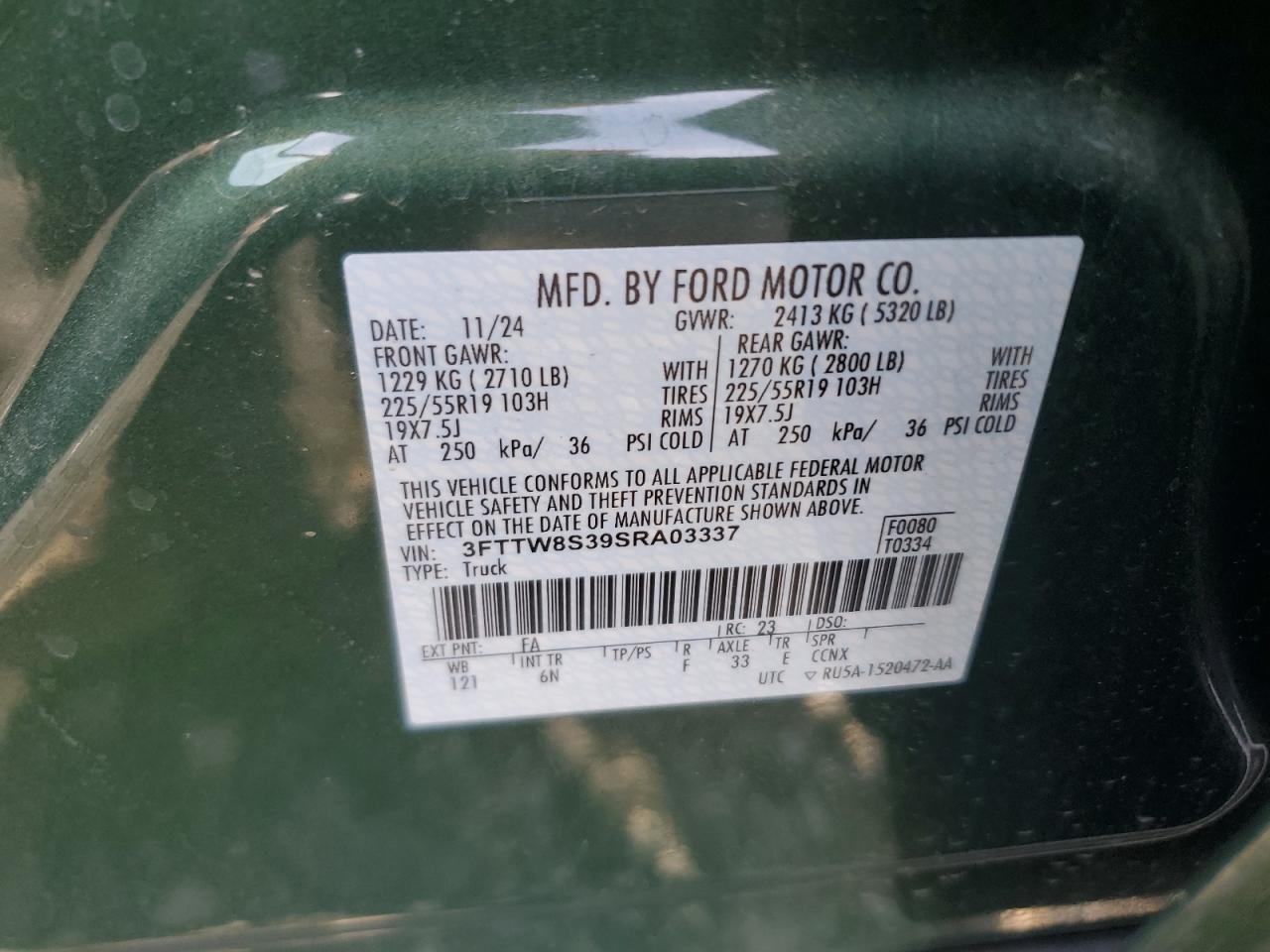 2025 Ford Maverick Lariat VIN: 3FTTW8S39SRA03337 Lot: 92184445