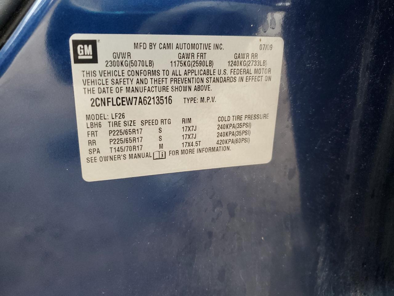 2010 Chevrolet Equinox Ls VIN: 2CNFLCEW7A6213516 Lot: 93452175