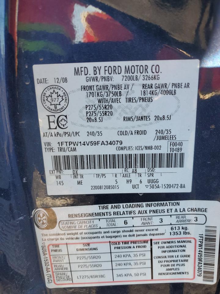 2009 Ford F150 Supercrew VIN: 1FTPW14V59FA34079 Lot: 93293345