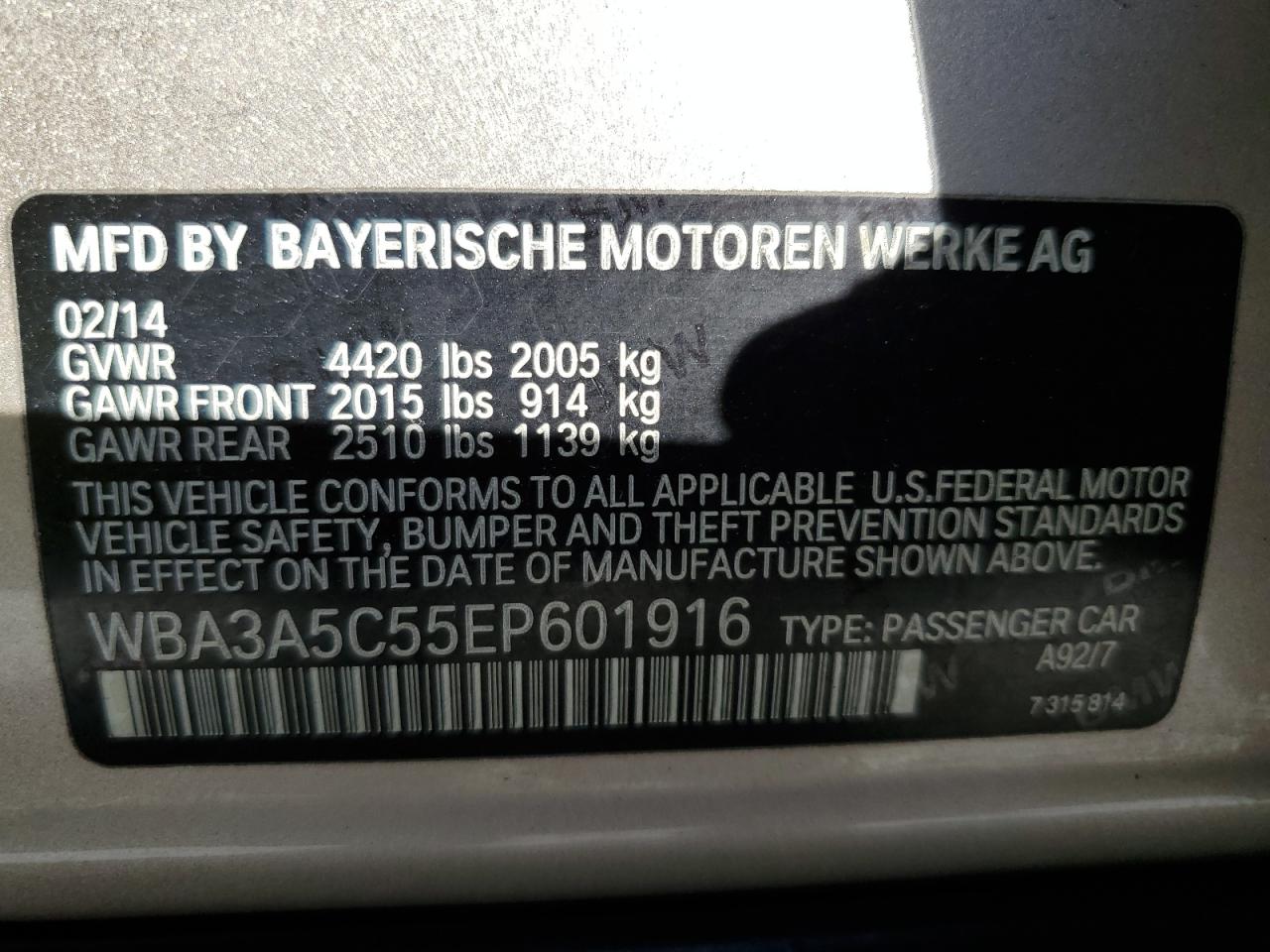 2014 BMW 328 I VIN: WBA3A5C55EP601916 Lot: 91093925