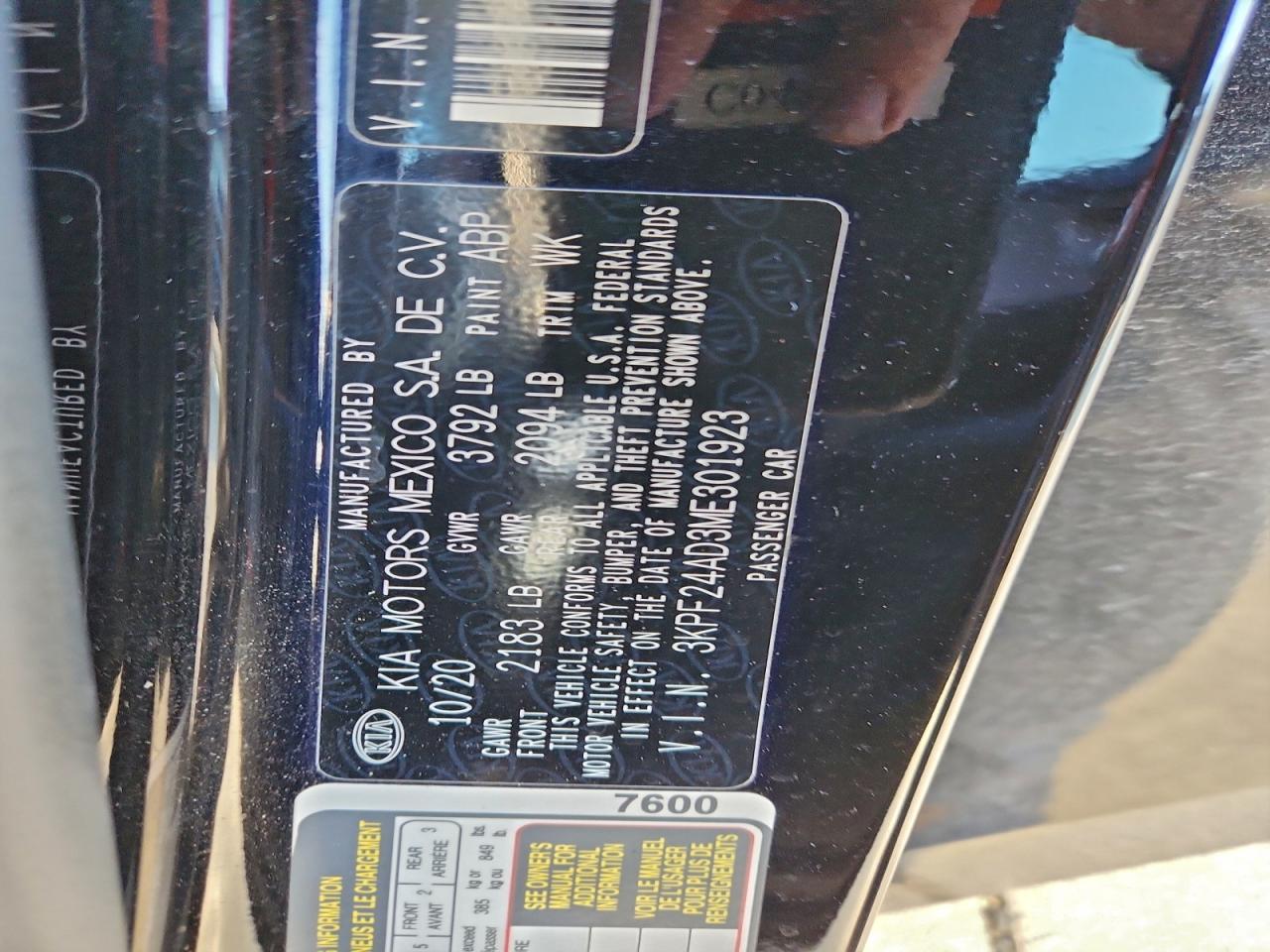 2021 Kia Forte Fe VIN: 3KPF24AD3ME301923 Lot: 94409345