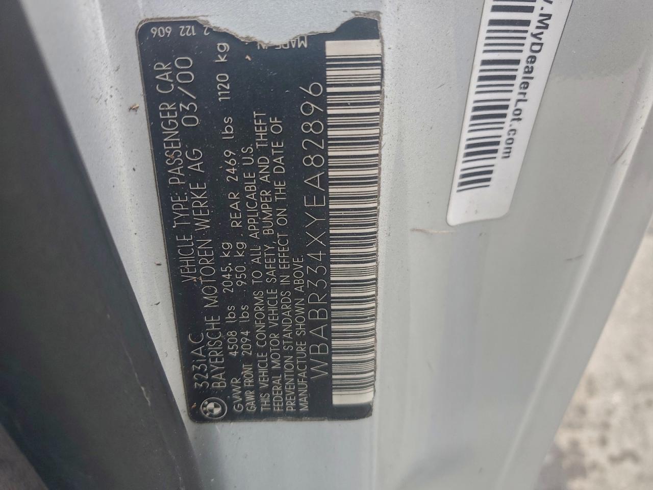 2000 BMW 323 Ci VIN: WBABR334XYEA82896 Lot: 94575915