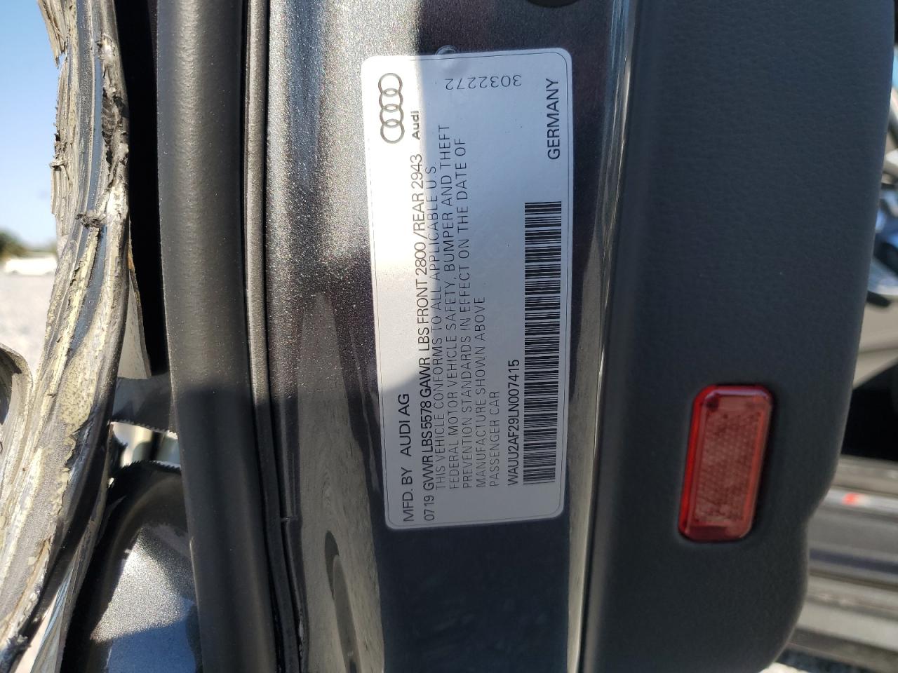 2020 Audi A7 Premium Plus S-Line VIN: WAUU2AF29LN007415 Lot: 93222905