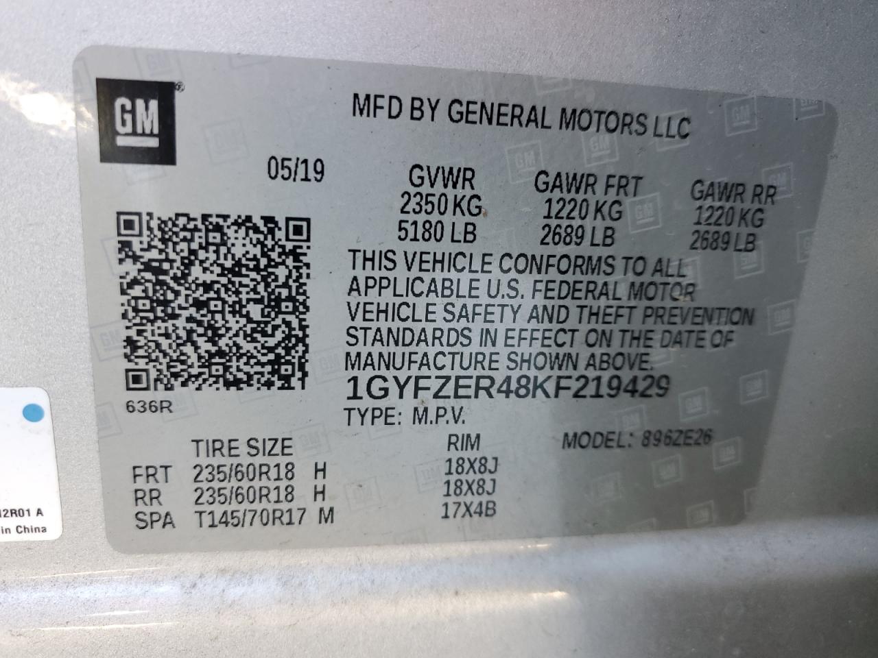 2019 Cadillac Xt4 Sport VIN: 1GYFZER48KF219429 Lot: 92568125