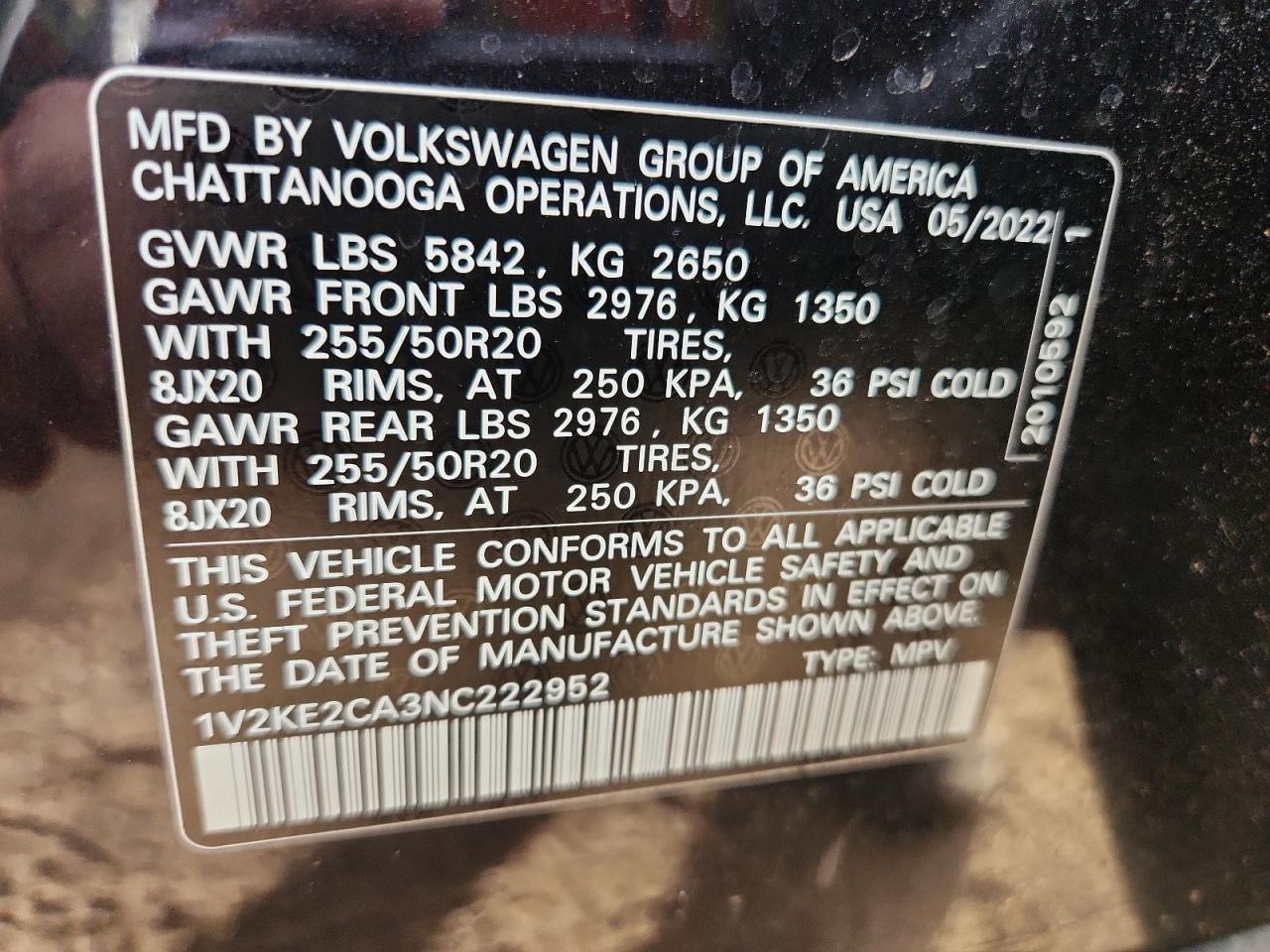 2022 Volkswagen Atlas Cross Sport Se VIN: 1V2KE2CA3NC222952 Lot: 91914625