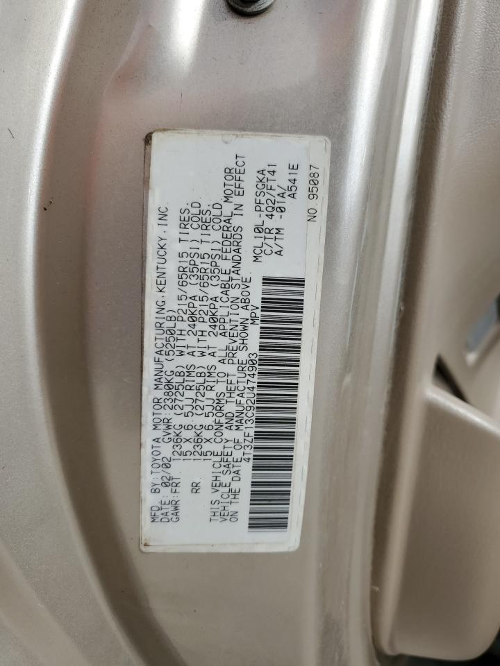 2002 Toyota Sienna Le VIN: 4T3ZF13C92U474903 Lot: 93700505