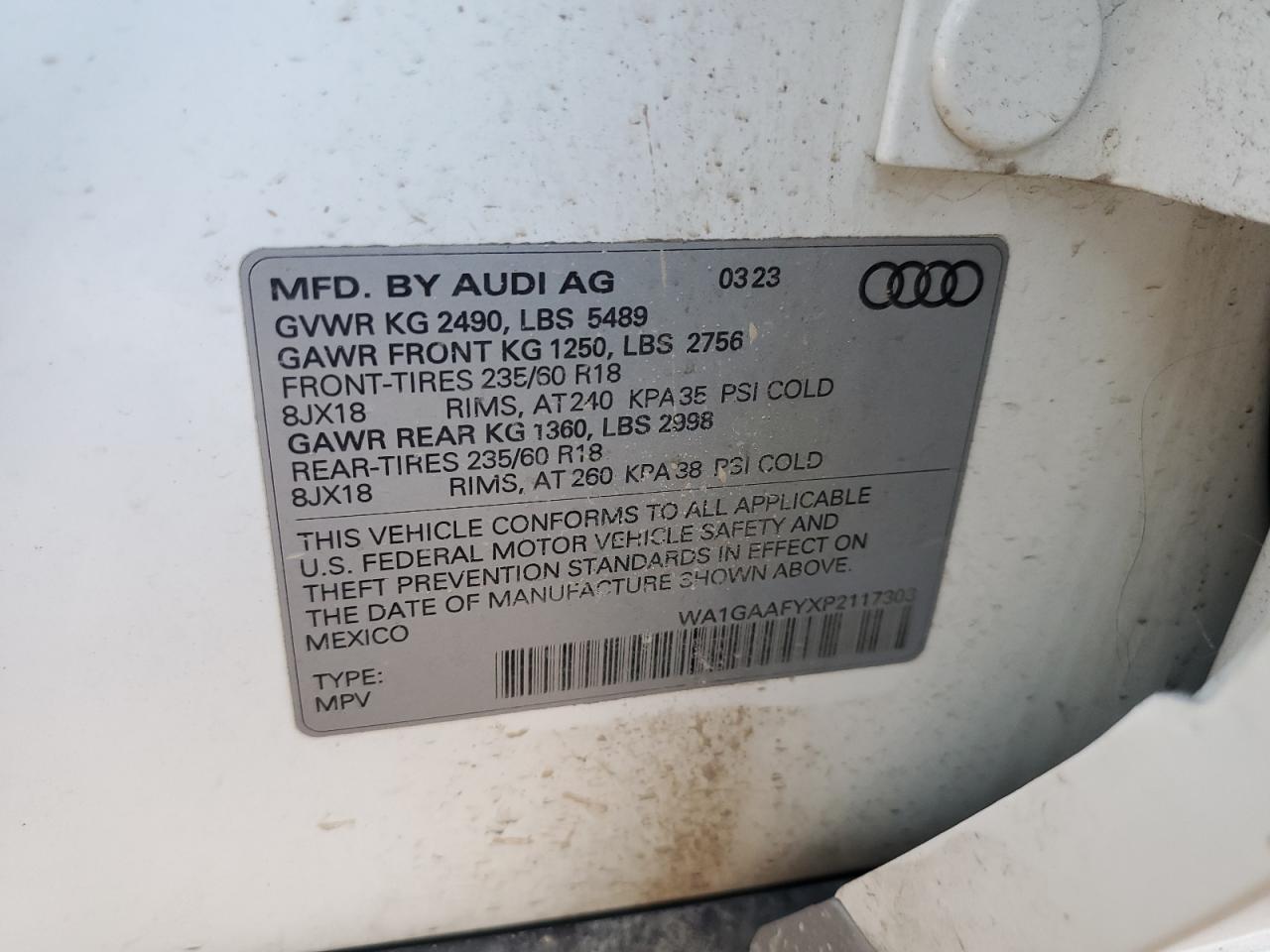 2023 Audi Q5 Premium 45 VIN: WA1GAAFYXP2117303 Lot: 92688145