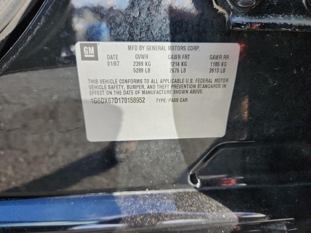 2007 Cadillac Sts-V VIN: 1G6DX67D170158952 Lot: 92201205