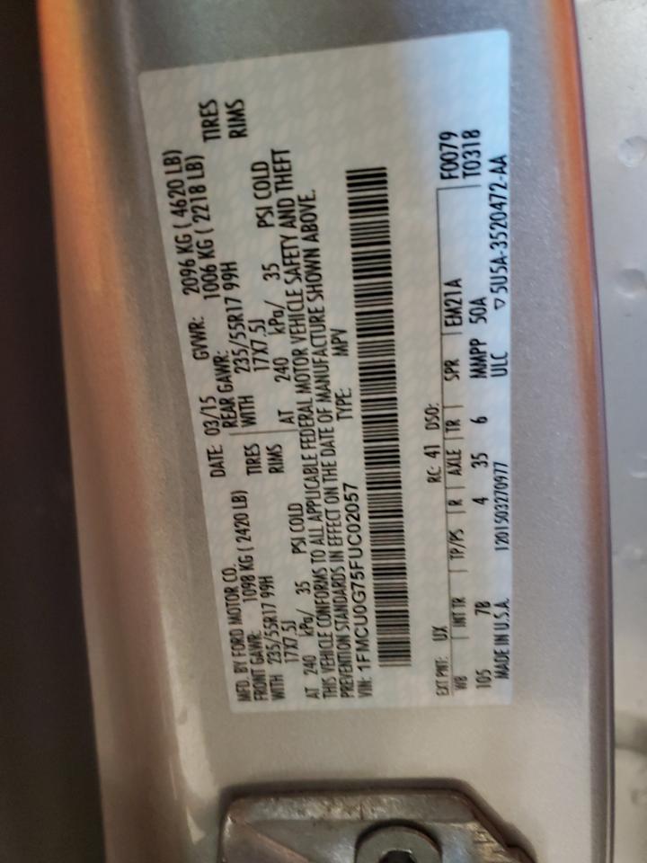 2015 Ford Escape Se VIN: 1FMCU0G75FUC02057 Lot: 90645485