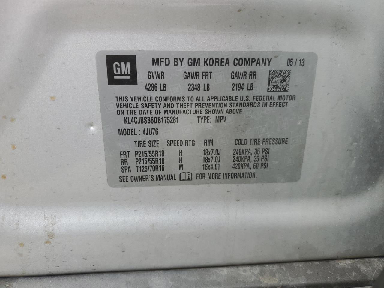 2013 Buick Encore Convenience VIN: KL4CJBSB6DB175281 Lot: 93969875