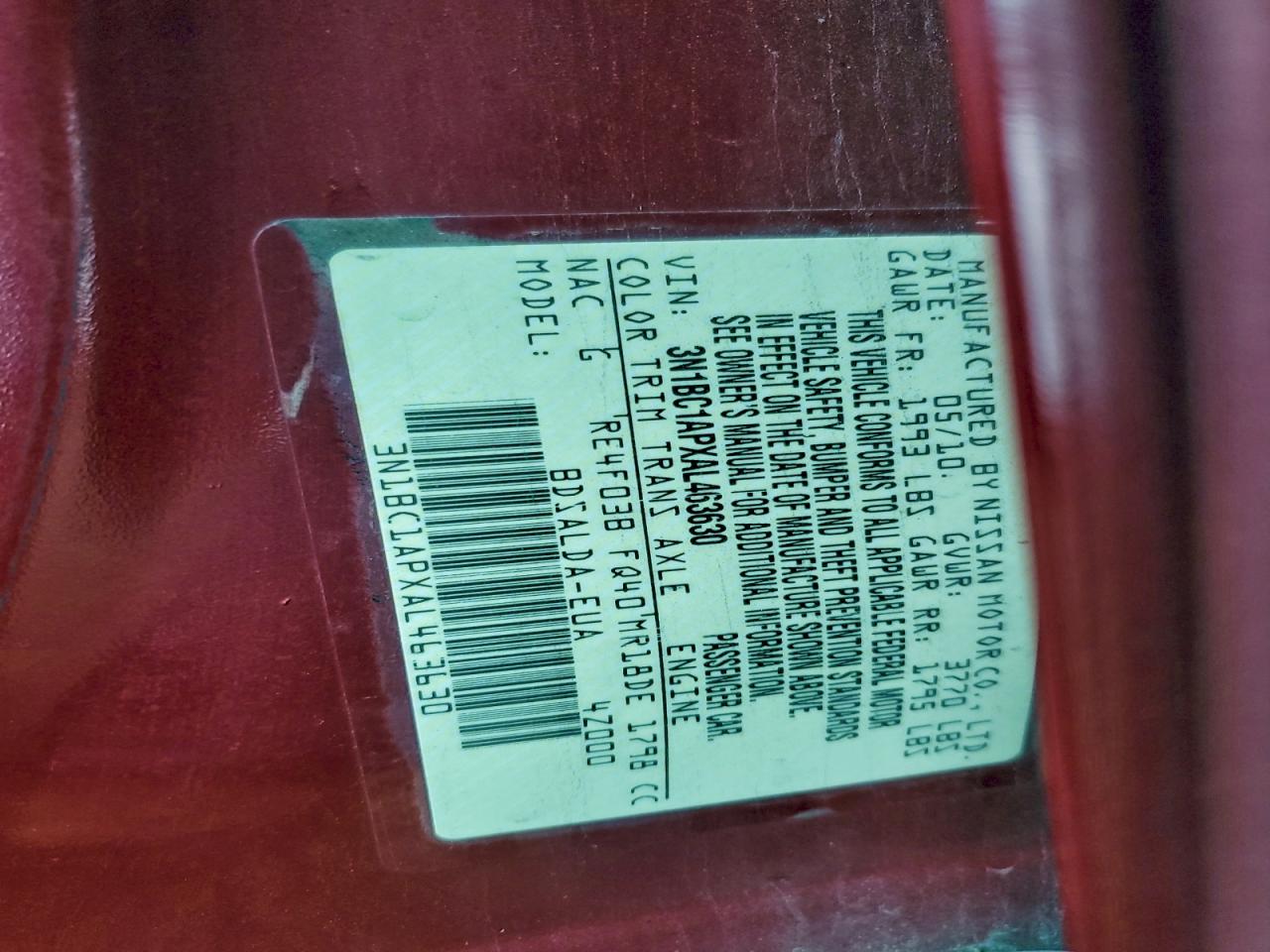 2010 Nissan Versa S VIN: 3N1BC1APXAL463630 Lot: 93902945