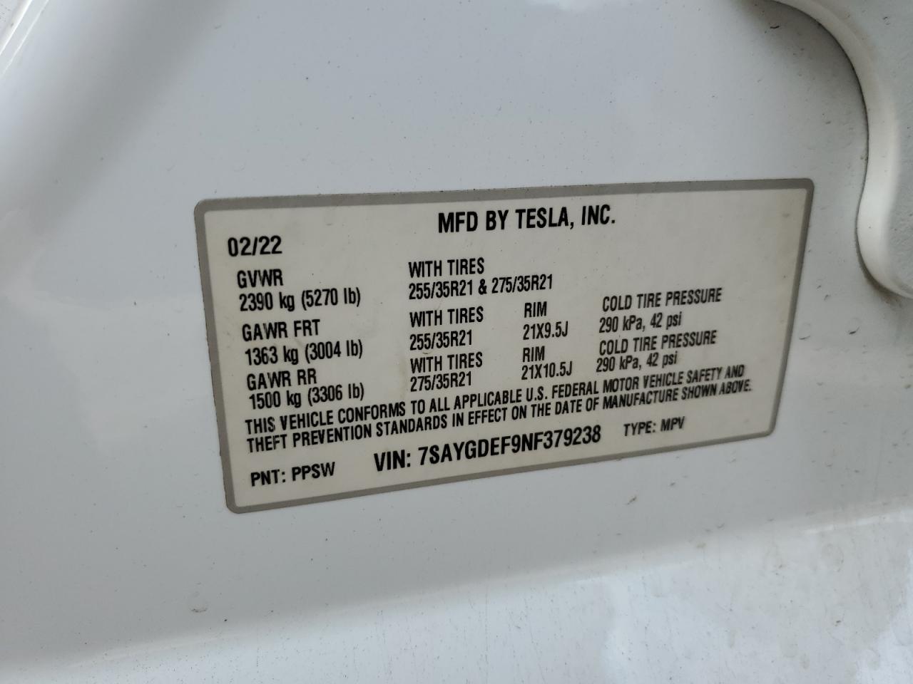 2022 Tesla Model Y VIN: 7SAYGDEF9NF379238 Lot: 93408875