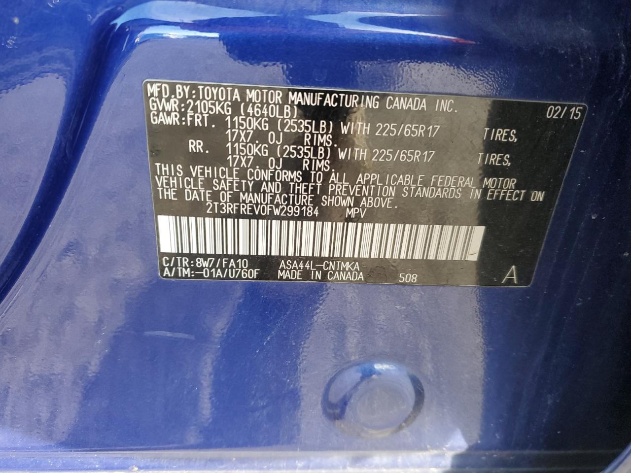 2015 Toyota Rav4 Xle VIN: 2T3RFREV0FW299184 Lot: 92810675