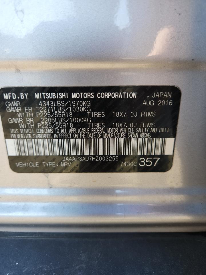 2017 Mitsubishi Outlander Sport Es VIN: JA4AP3AU7HZ003255 Lot: 92443435