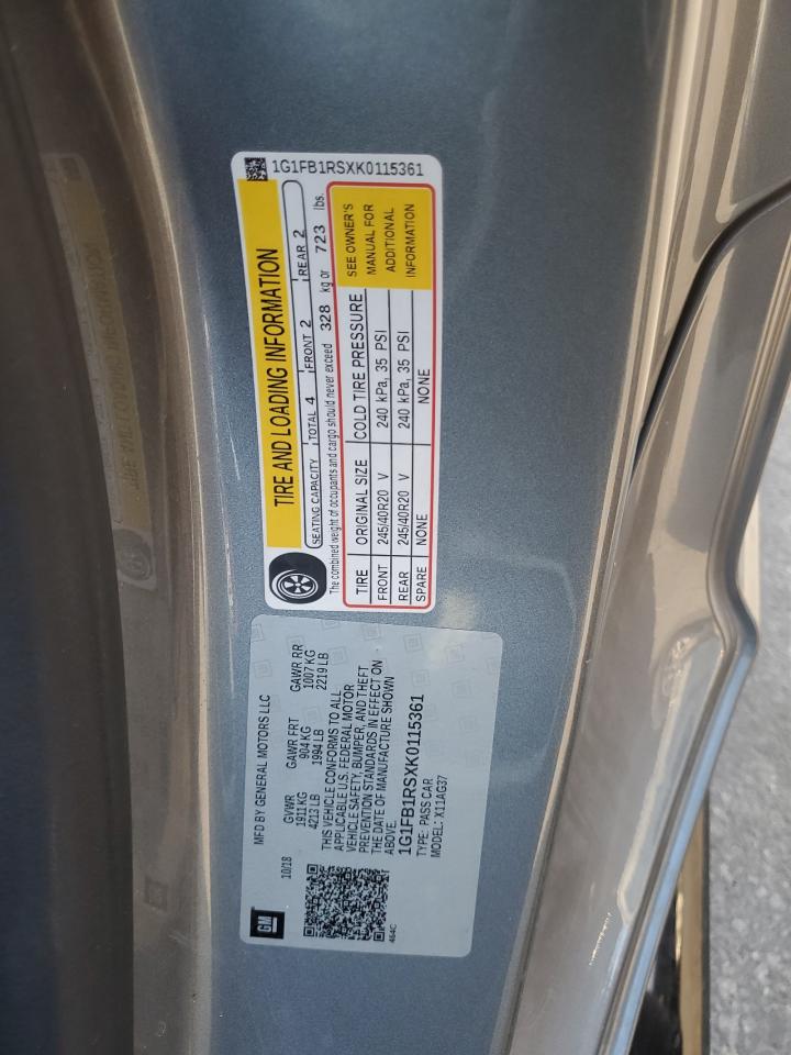 2019 Chevrolet Camaro Ls VIN: 1G1FB1RSXK0115361 Lot: 93451215