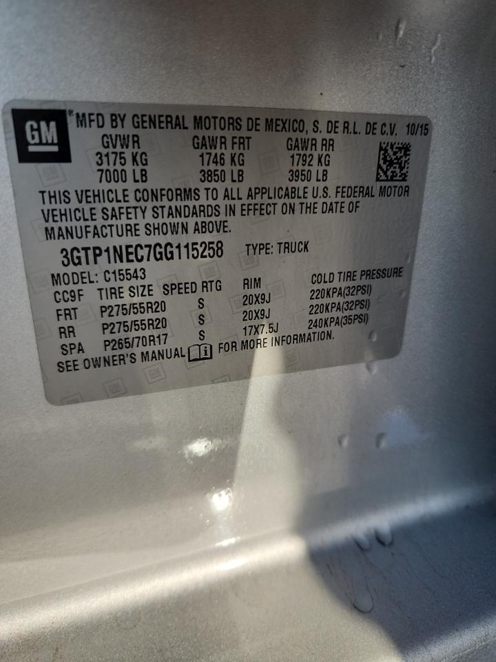 2016 GMC Sierra C1500 Slt VIN: 3GTP1NEC7GG115258 Lot: 93418675