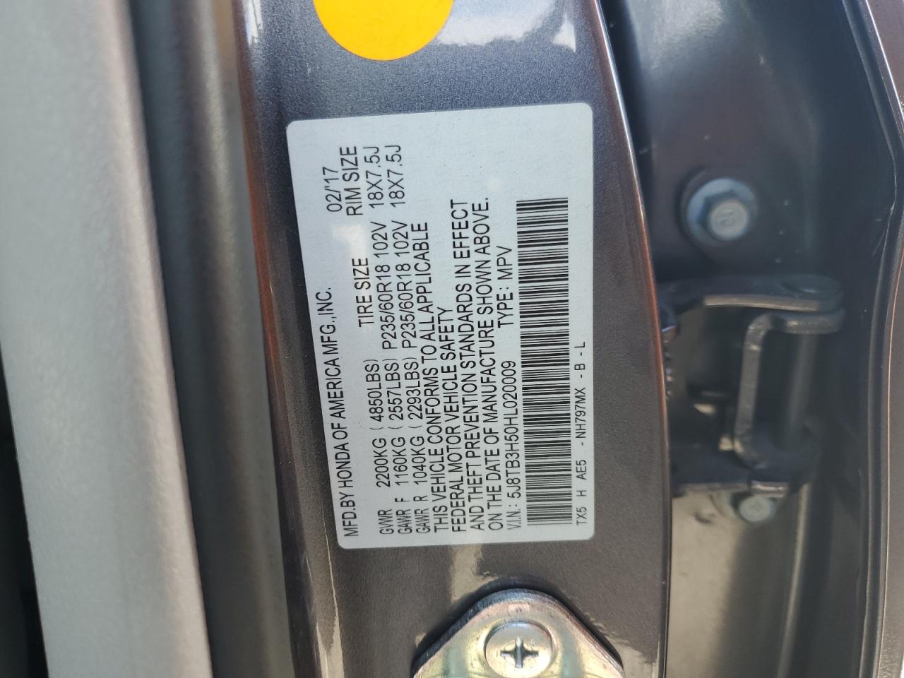 2017 Acura Rdx Technology VIN: 5J8TB3H50HL020009 Lot: 93695555