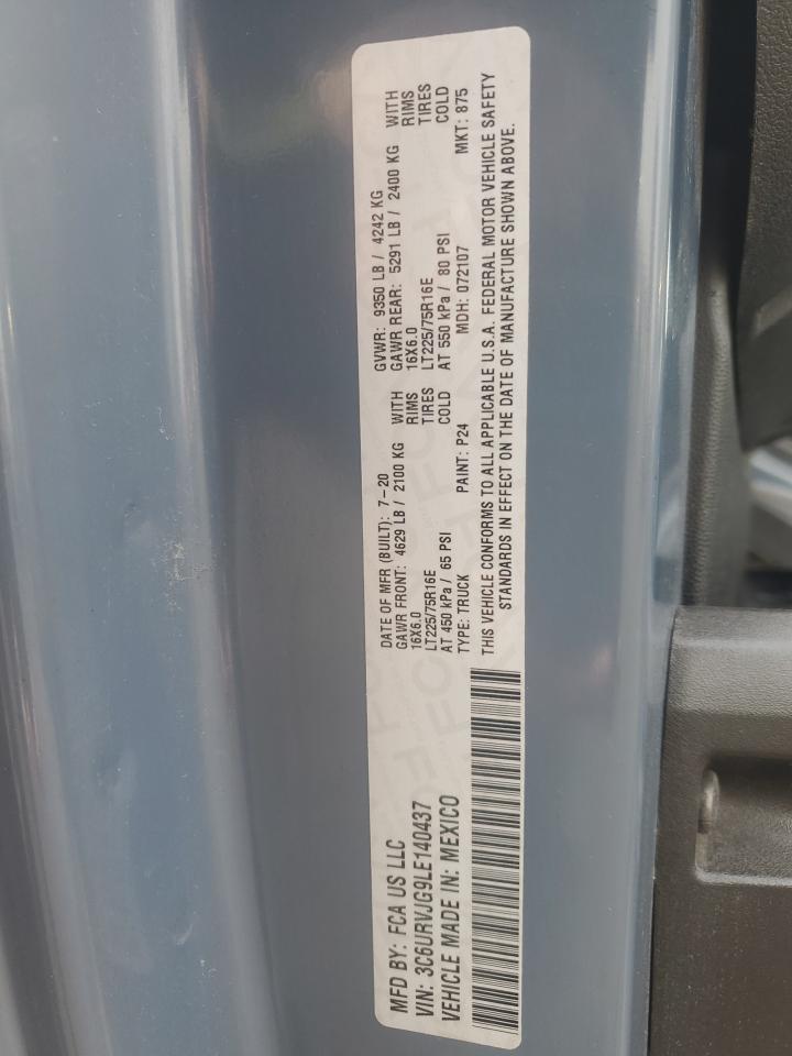 2020 Ram Promaster Delivery Van VIN: 3C6URVJG9LE140437 Lot: 90248395