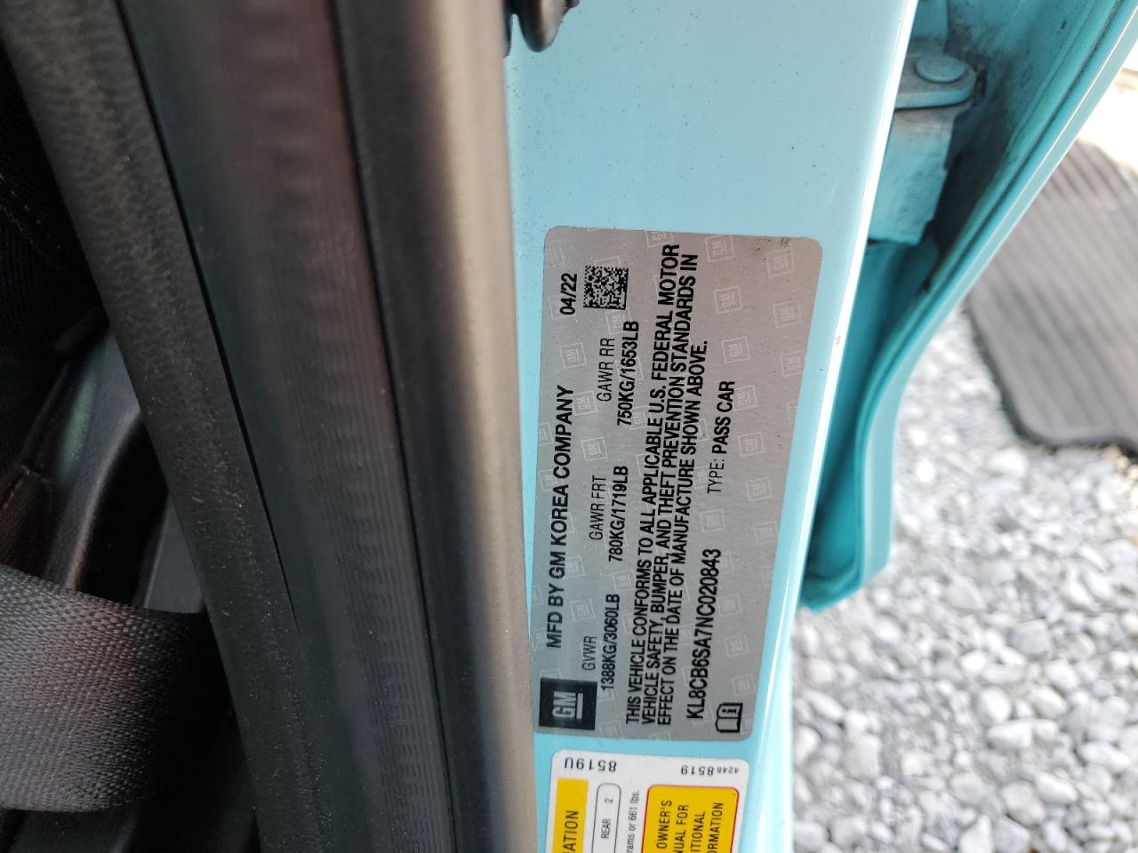 2022 Chevrolet Spark Ls VIN: KL8CB6SA7NC020843 Lot: 91772515