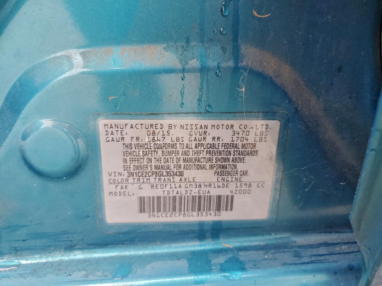 2016 Nissan Versa Note S VIN: 3N1CE2CP8GL353430 Lot: 89844945