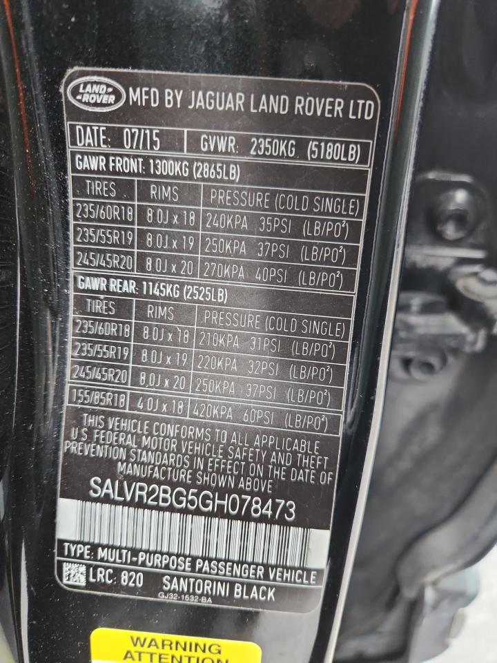 2016 Land Rover Range Rover Evoque Hse VIN: SALVR2BG5GH078473 Lot: 93527475