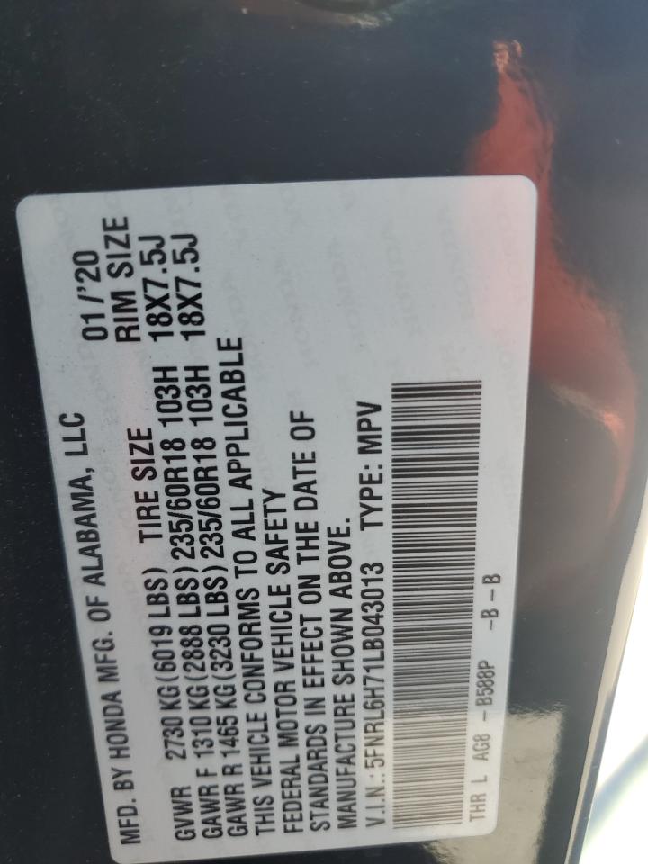 2020 Honda Odyssey Exl VIN: 5FNRL6H71LB043013 Lot: 90305445