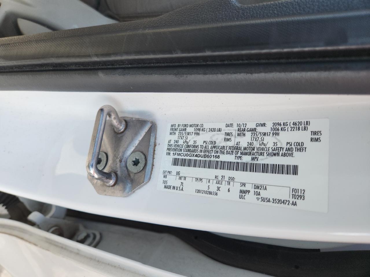 2013 Ford Escape Se VIN: 1FMCU0GX4DUB60168 Lot: 91347835