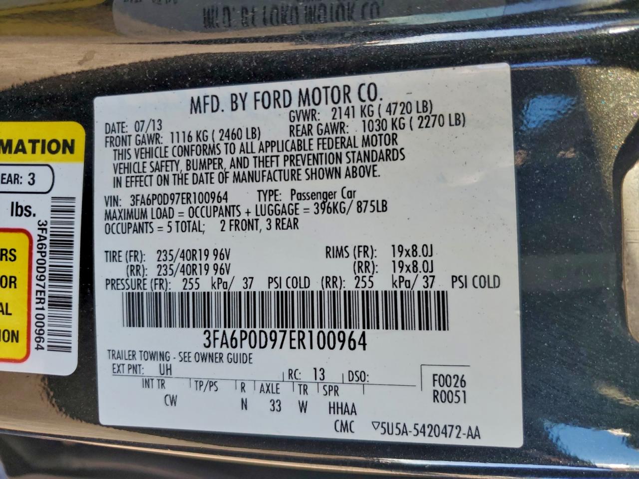 2014 Ford Fusion Titanium VIN: 3FA6P0D97ER100964 Lot: 94232325