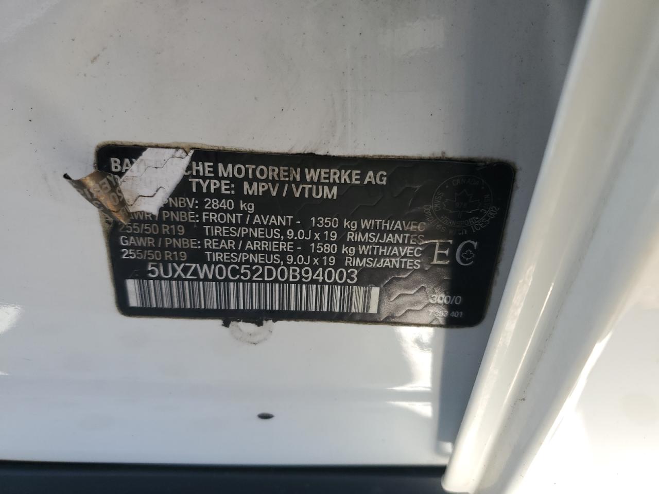 2013 BMW X5 xDrive35D VIN: 5UXZW0C52D0B94003 Lot: 90091795